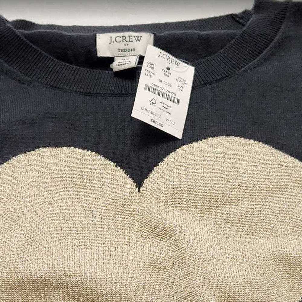 New women's XL 2X 3X J Crew Factory shimmer heart Teddie sweater black - Picture 5 of 10